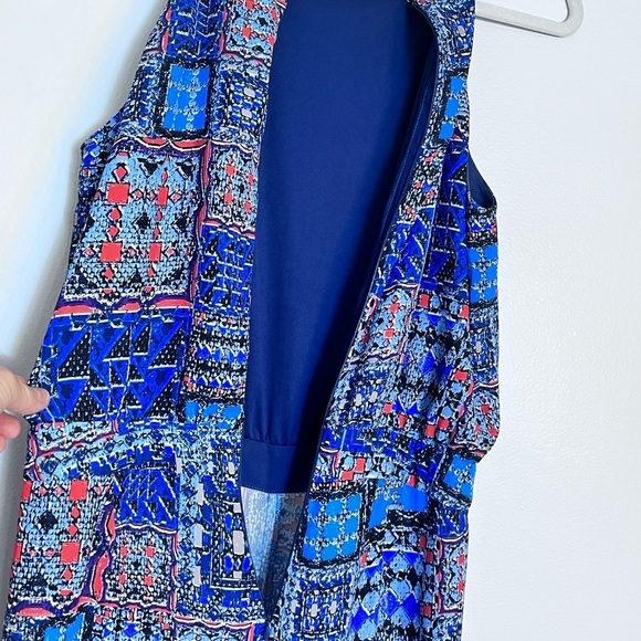 KUT FROM THE KLOTH GRETA JUMPSUIT SZ 6 HALTER TOP PLEATED SIDE POCKETS BLUE RED - Picture 7 of 13